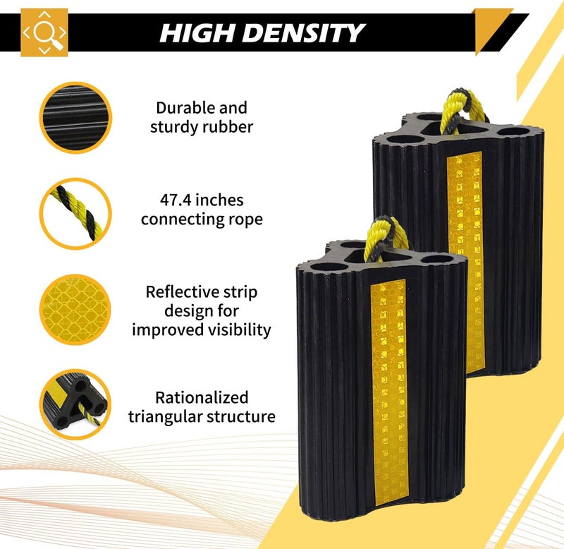 WECARLLE Wheel Chocks for Trailers RVs Camper Trucks and Small Aircraft Wheel Chock, Wheel Chocks Block with 3 Reflective Strips,Versatile Heavy Duty Solid Rubber Wheel Immobilizers & Chocks[1 Pair 2 Pack] - Image 3